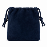 Navy blue drawstring pouch with gold rivet pattern back