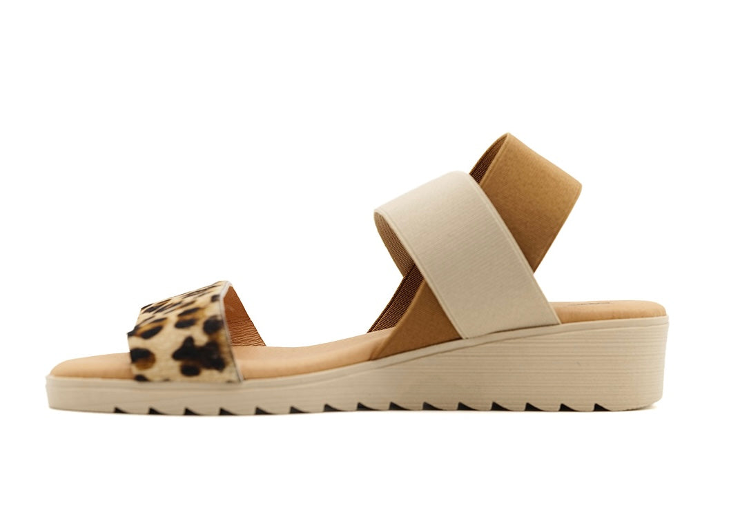 Beige sandal with leopard print strap inside view