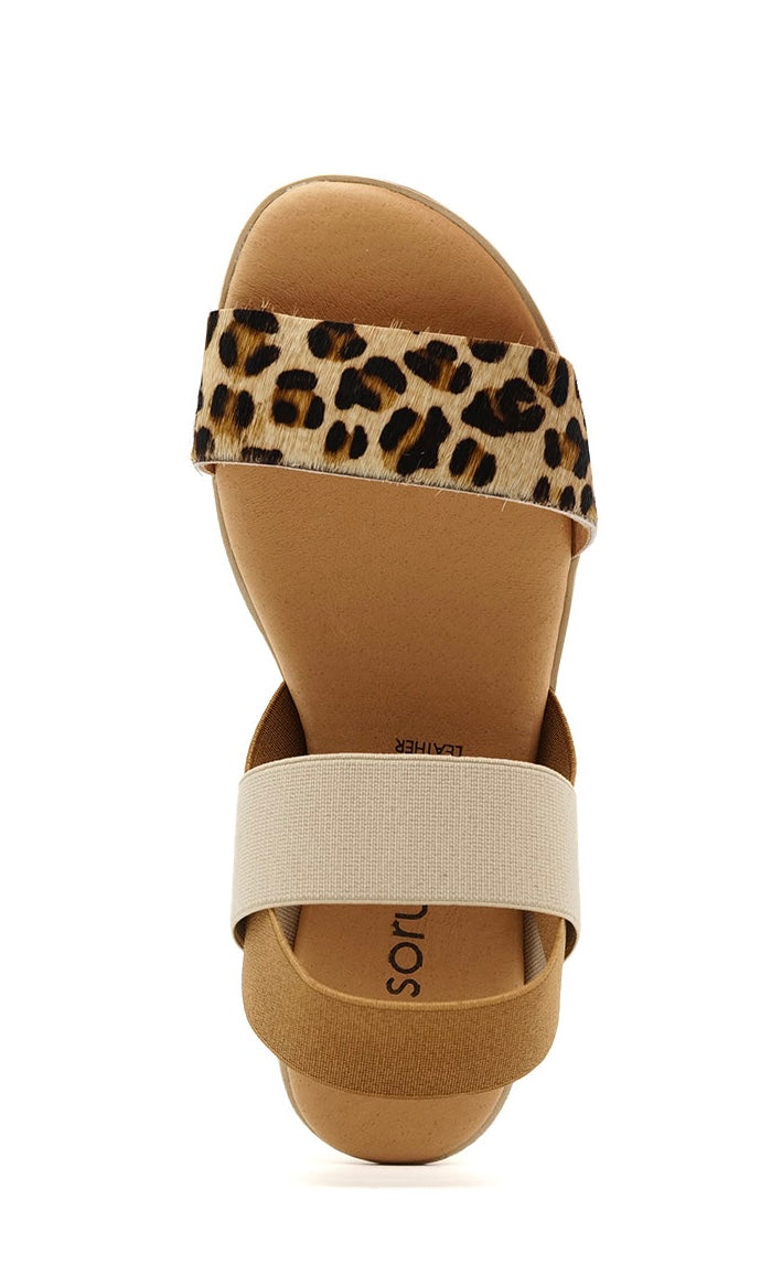 Beige sandal with leopard print strap top view