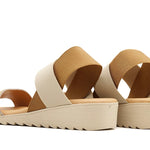 Beige sandal with leopard print strap heel view