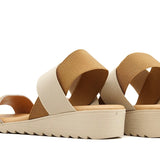 Beige sandal with leopard print strap heel view