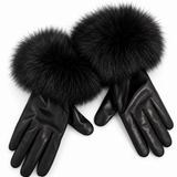 Black Fox Fur Trimmed Gloves