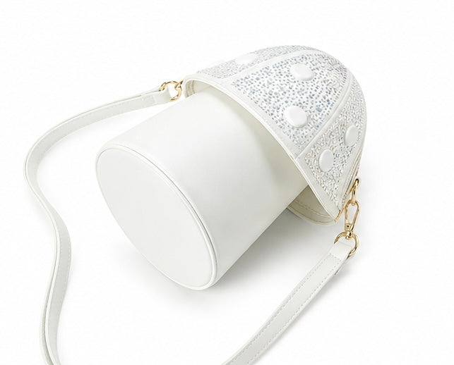 White mushroom handbag with polka dot design alt view