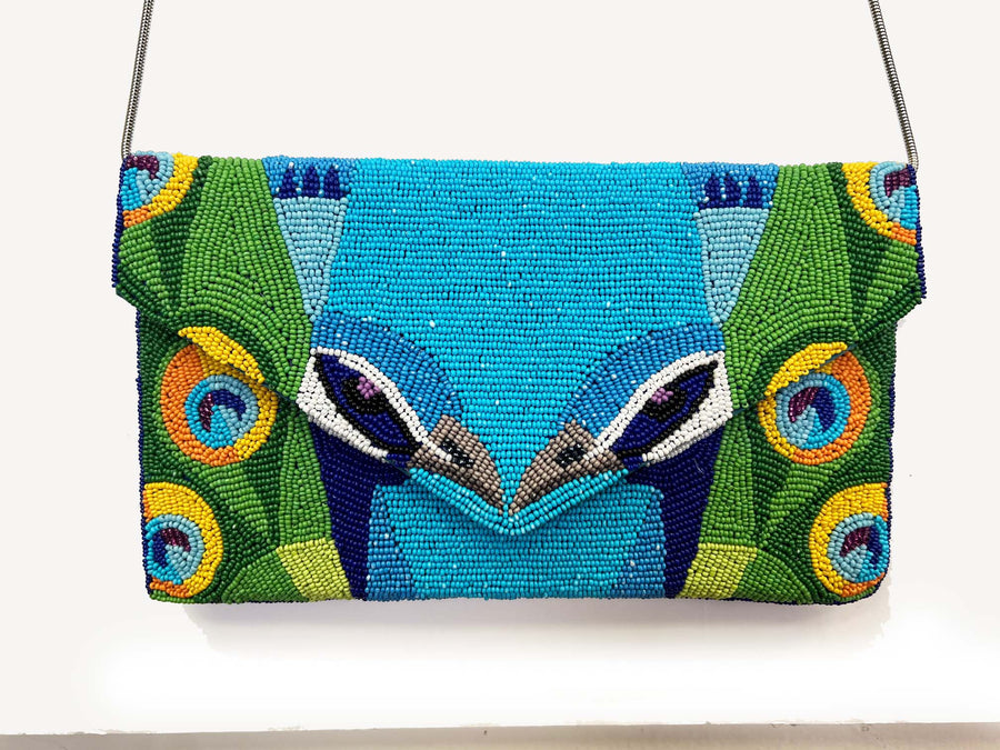 Ricki Designs Peacock Beaded Clutch