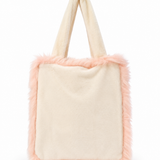 Faux Fur Pink Pom-Pom Plush Tote