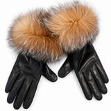 Gold Fox Fur Trimmed Gloves