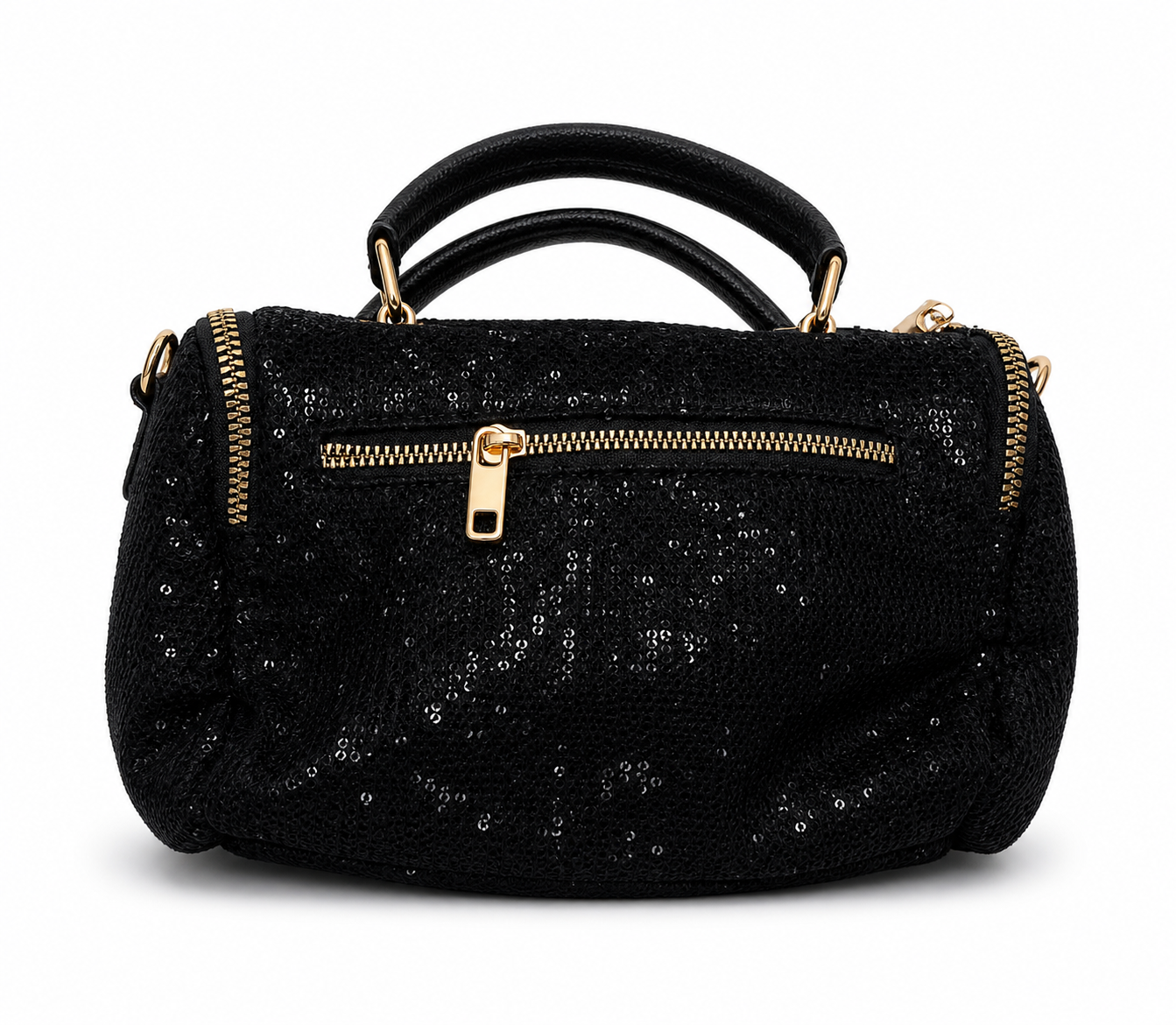 Black handbag with rhinestone details back