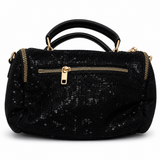 Black handbag with rhinestone details back
