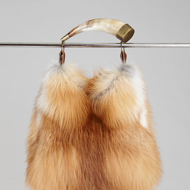 red genuine fox fur handbag purse with horn handle.