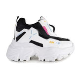 chunky platform sneaker in white with blocks of black and blue details small