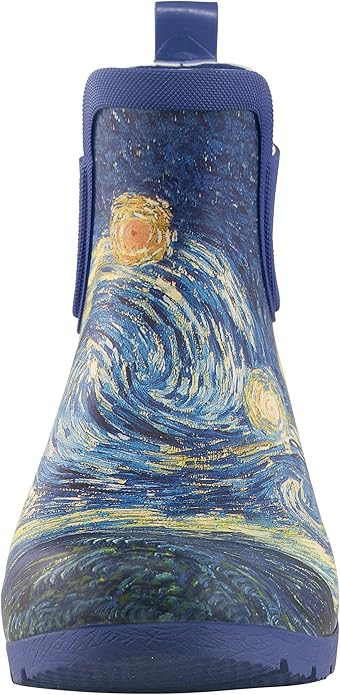 starry night painted theme blue rain boot short front