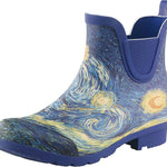 starry night painted theme blue rain boot short side