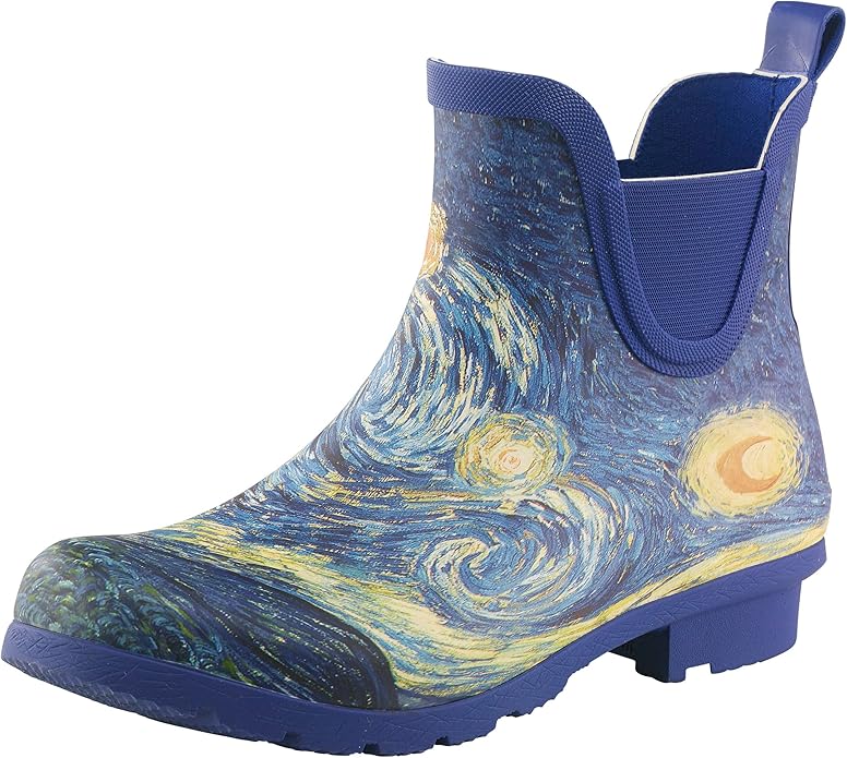 starry night painted theme blue rain boot short side