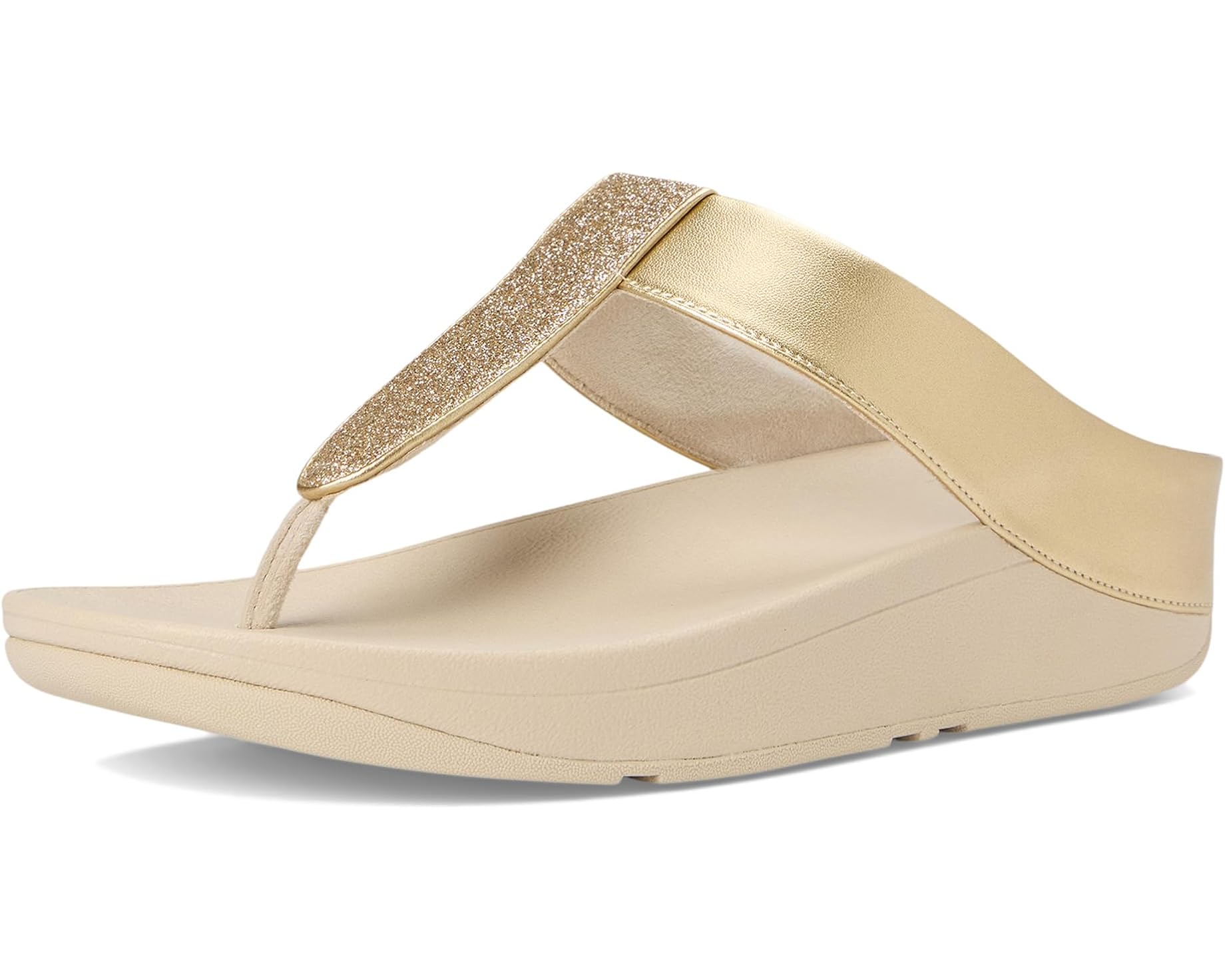 gold metallic platform wedge fit form flip flop side profile