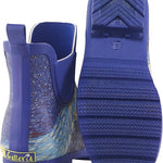 starry night painted theme blue rain boot short bottom