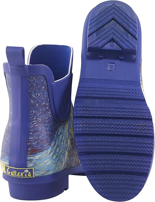 starry night painted theme blue rain boot short bottom