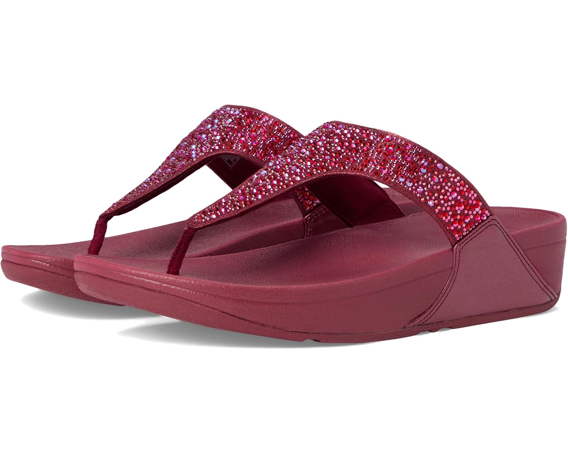 platform sparkle bejeweled fit form flip flop in red pair