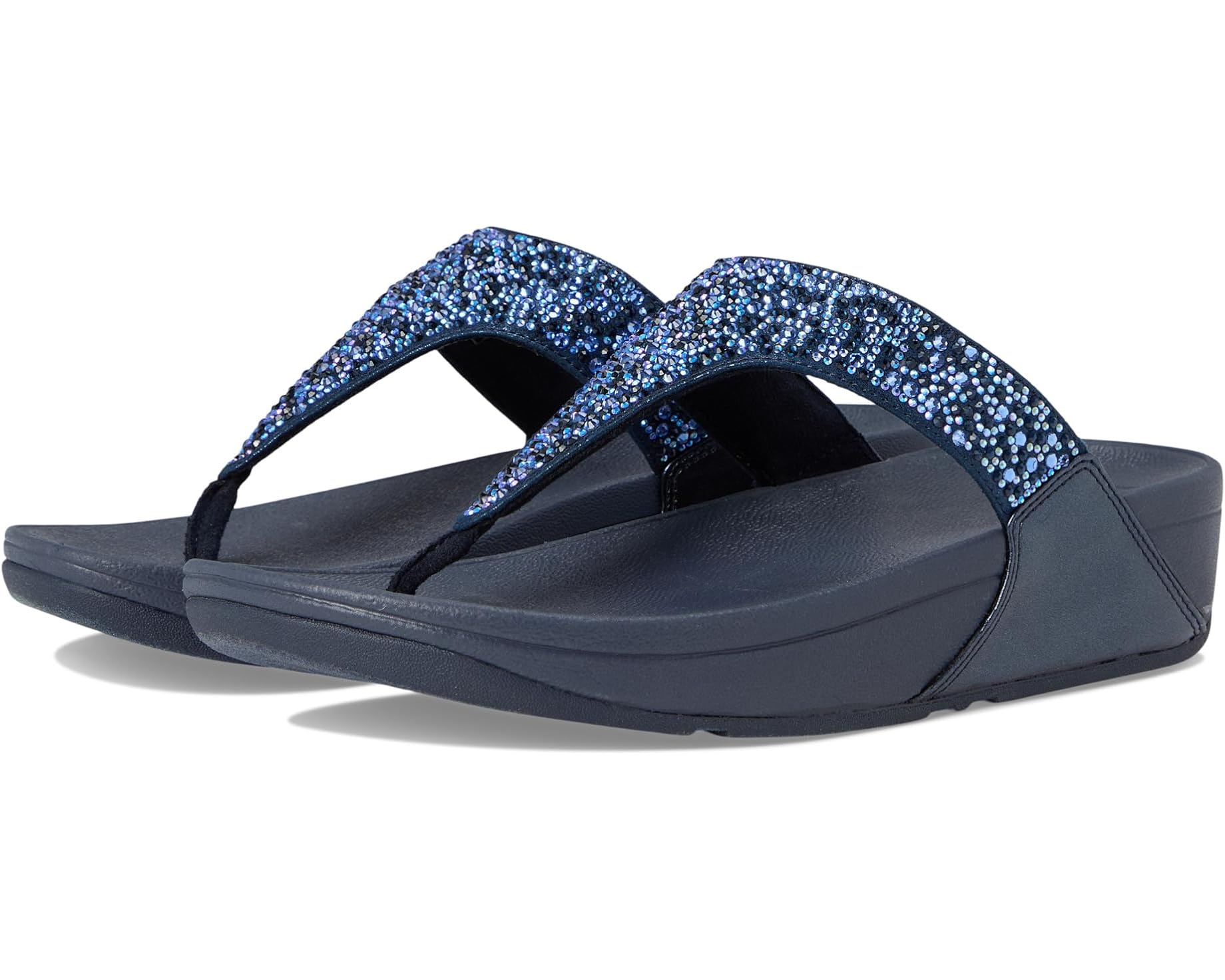 platform wedge sparkle bejeweled fit form flip flop in blue pair