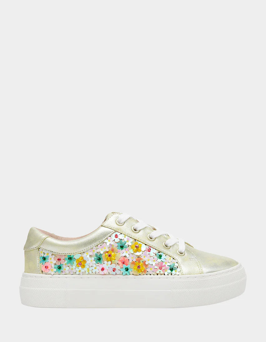 multi-color flower sequin sneaker with laces by Betsey Johnson profile