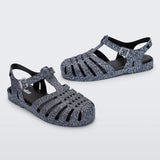 dark denim print sandal low profile with buckle pair
