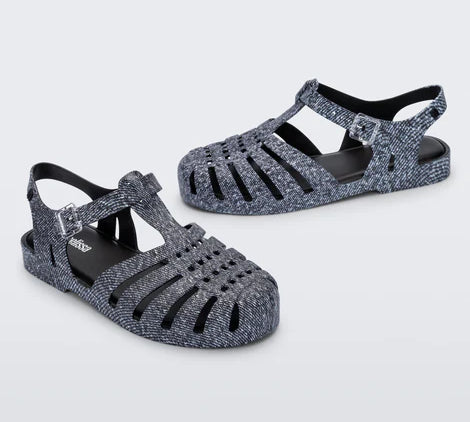 dark denim print sandal low profile with buckle pair