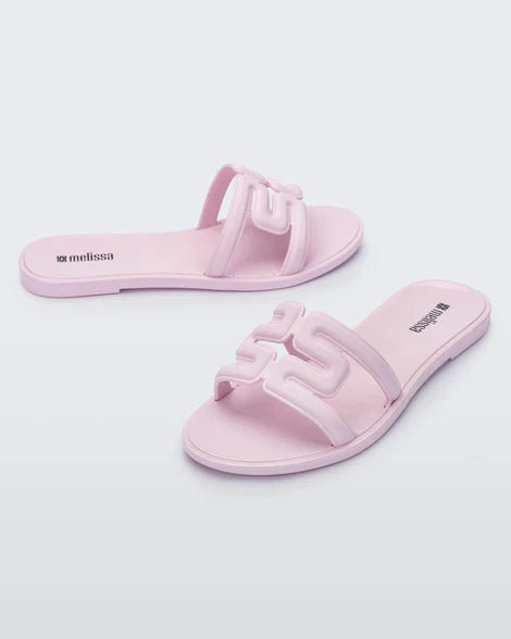 powder pink slide flat sandal front back pair