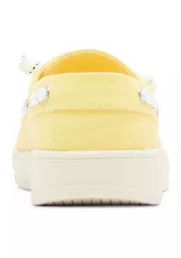 low profile yellow canvas boat shoe sneaker with white laces back