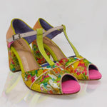 handmade floral peep toe heel with buckle strap pair