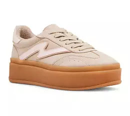 platform sneakers in sandy beige color side profile