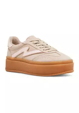 platform sneakers in sandy beige color side profile