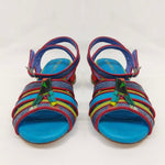 multi-colored strappy low heel sandal pair front
