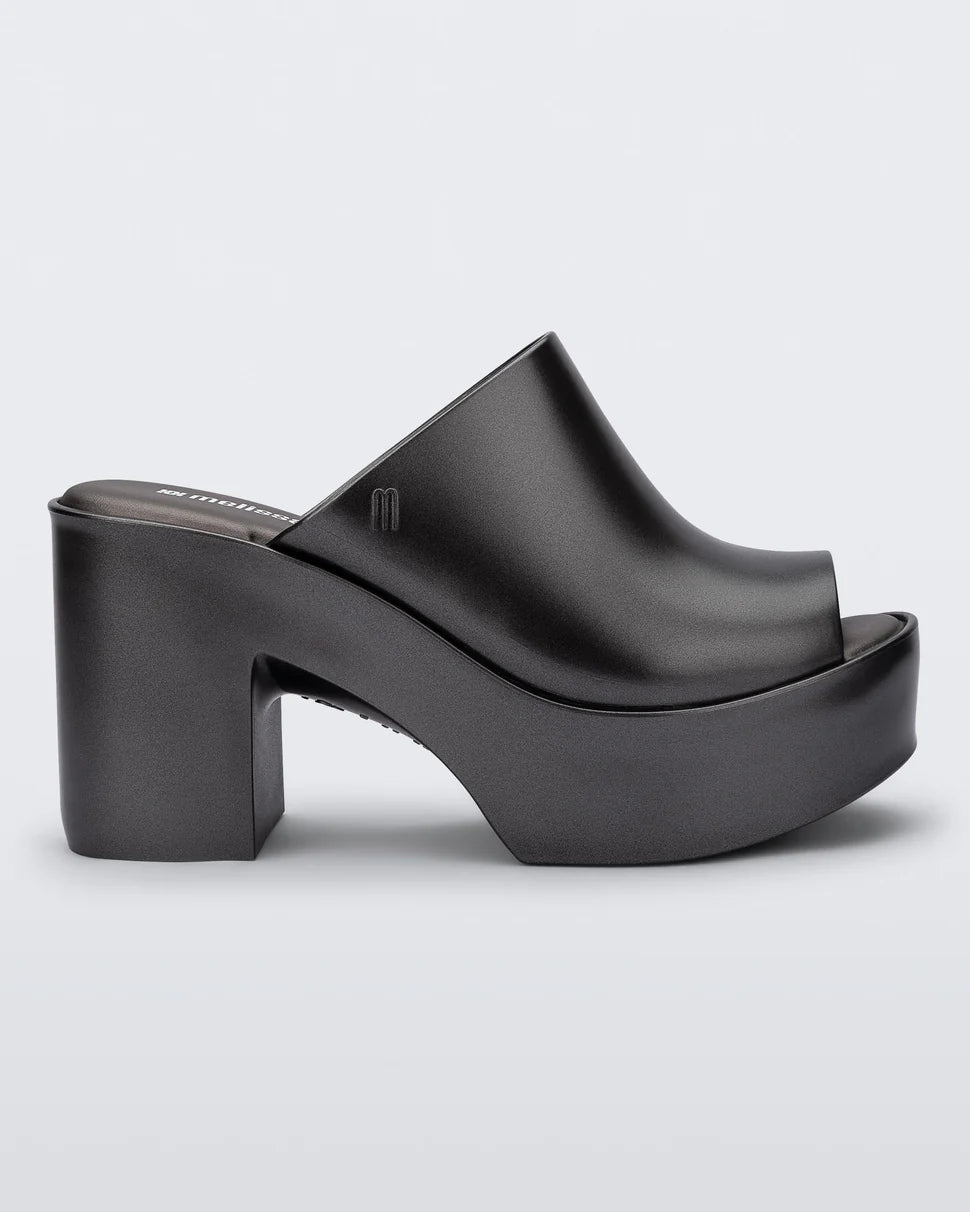 black colored bubblegum scented heeled mule slip on sandal profile