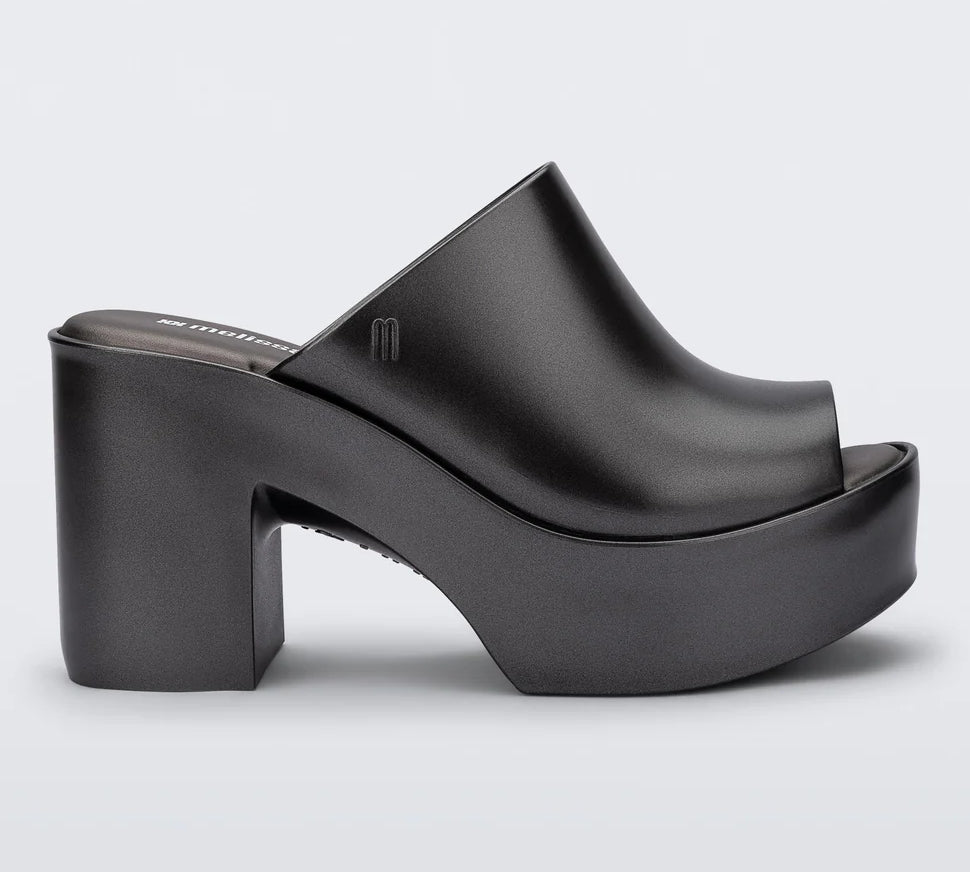black colored bubblegum scented heeled mule slip on sandal profile