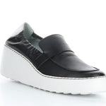 black and white wedge platform loafer side profile