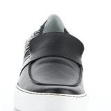 black and white wedge platform loafer front