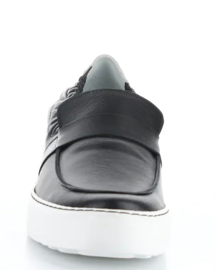 black and white wedge platform loafer front