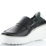 black and white wedge platform loafer side profile