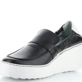 black and white wedge platform loafer side profile