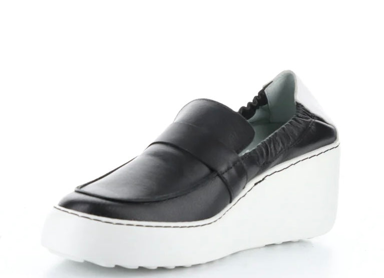black and white wedge platform loafer side profile