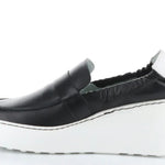 black and white wedge platform loafer side