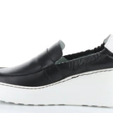 black and white wedge platform loafer side