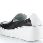 black and white wedge platform loafer back