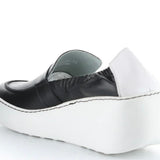 black and white wedge platform loafer back