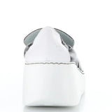 black and white wedge platform loafer back view