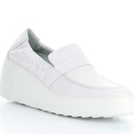 white wedge platform loafer side profile