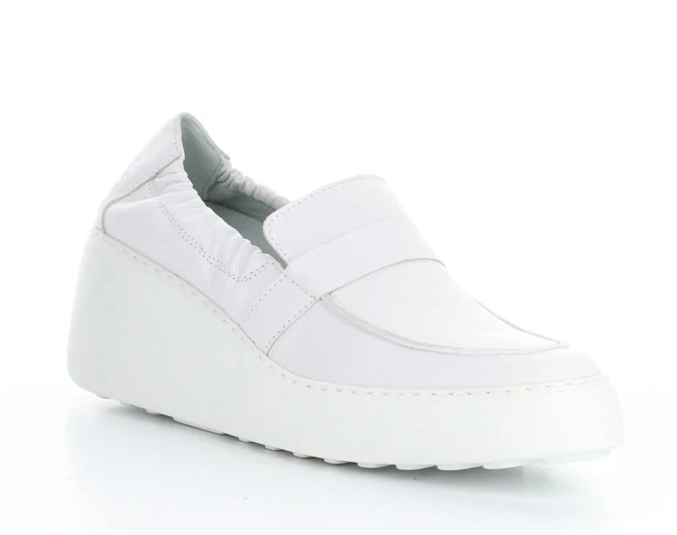 white wedge platform loafer side profile
