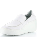 white wedge platform loafer side profile