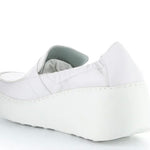 white wedge platform loafer back side