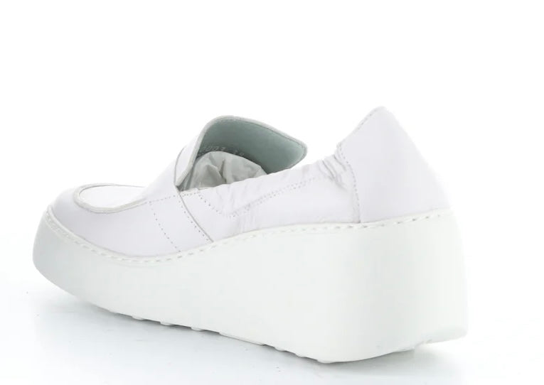 white wedge platform loafer back side