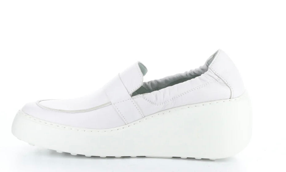 white wedge platform loafer side